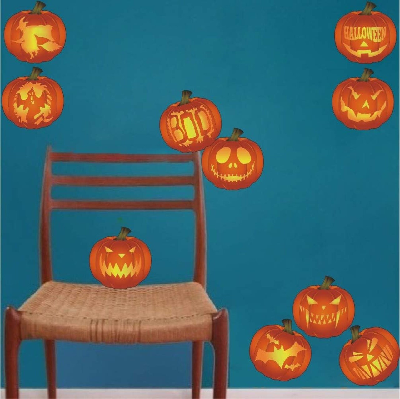 Halloween Pumpkin Decal Set of 10, Creative Pumpkin Face Stickers